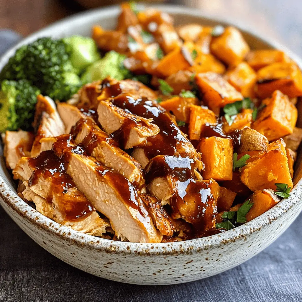 Looking for a delicious and nutritious meal? These BBQ Chicken and Roasted Sweet Potato Bowls are packed with flavor and are perfect for lunch or dinner! The combination of smoky BBQ chicken and sweet, tender roasted sweet potatoes creates a satisfying meal that's easy to prepare. Save this recipe for your next family gathering or busy weeknight!