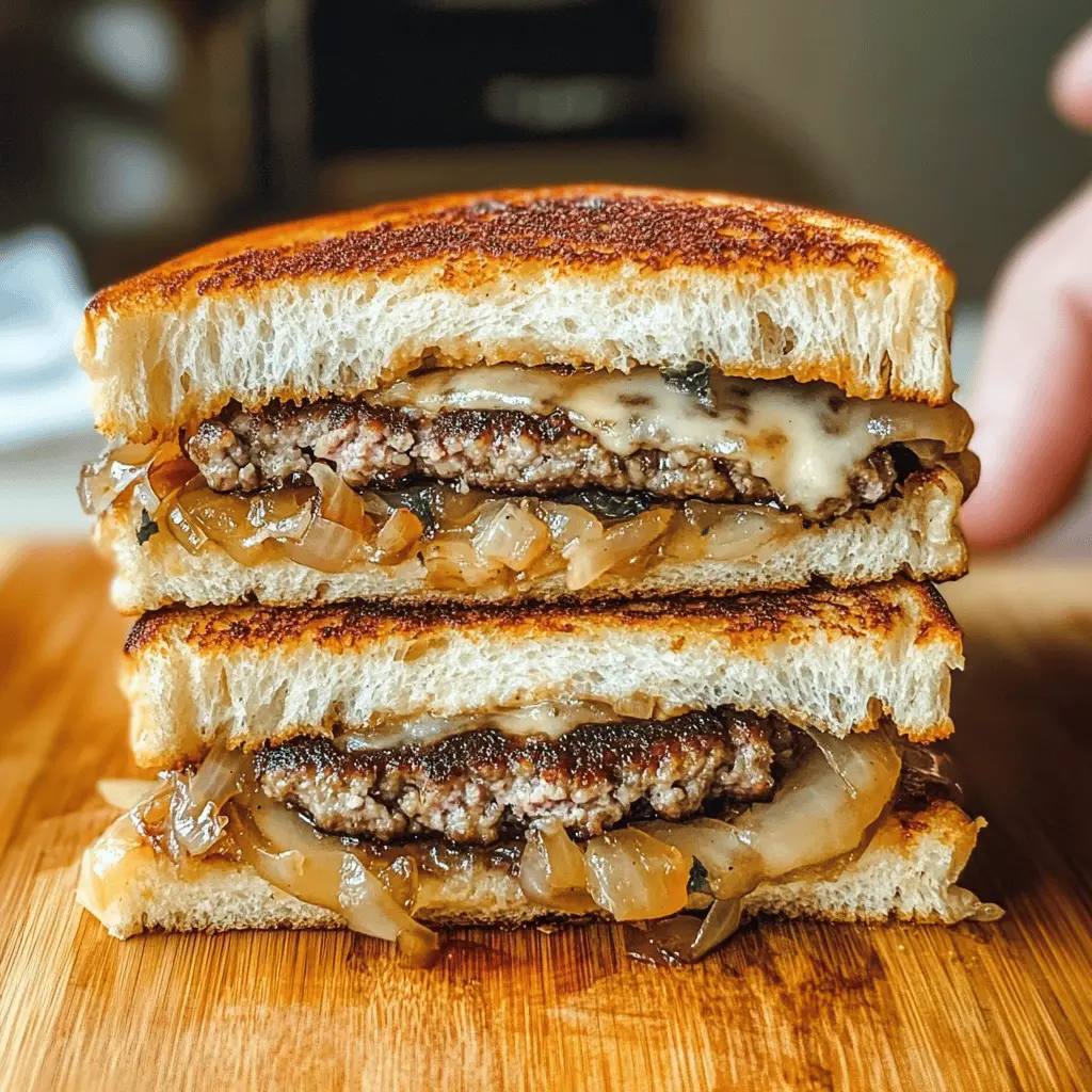 Savor the ultimate comfort food with these delicious Patty Melts featuring sweet caramelized onions! This recipe combines juicy beef patties with melted cheese and perfectly caramelized onions, all nestled between crispy bread. Perfect for lunch or a cozy dinner, be sure to save this recipe for your next family meal or game day feast!