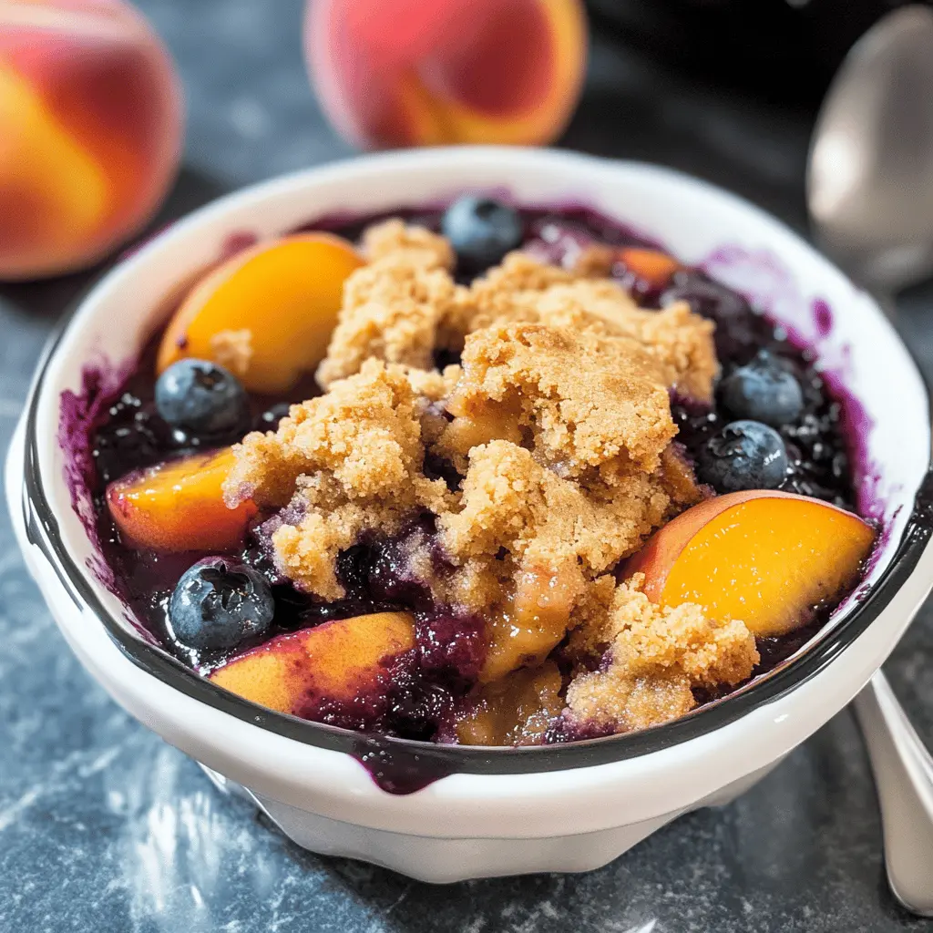 Treat your taste buds with this easy Crockpot Blueberry Peach Cobbler! Juicy blueberries and ripe peaches combine in a warm, sweet sauce topped with a buttery, golden crust. Perfect for family gatherings or a cozy dessert night at home. Save this delightful recipe to impress your guests or enjoy a comforting treat anytime!