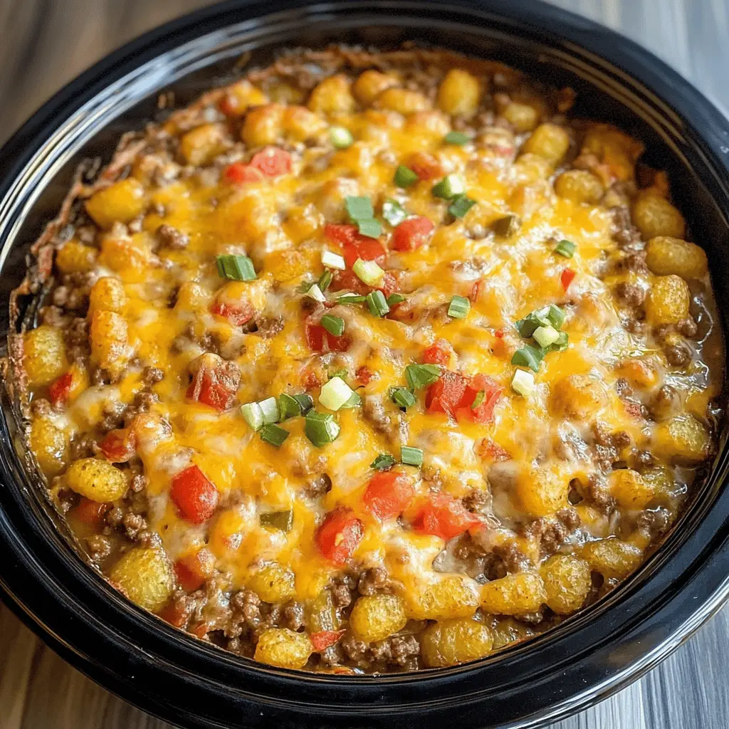 Get ready for a cozy meal with this Crockpot Tex Mex Tater Tot Casserole! Packed with seasoned ground beef, black beans, and cheesy goodness, this dish is a perfect blend of flavors. Easy to prepare, it's a hit for family dinners or game day gatherings. Save this recipe for a delightful twist on comfort food that everyone will love!