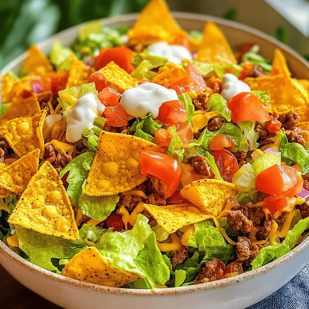 This Doritos Taco Salad is a fun and flavorful twist on a classic! Loaded with seasoned beef, fresh veggies, and crunchy Doritos, every bite is a fiesta in your mouth. Perfect for potlucks, game days, or a quick weeknight dinner. Don't forget to save this recipe for your next gathering—it’s a crowd-pleaser!