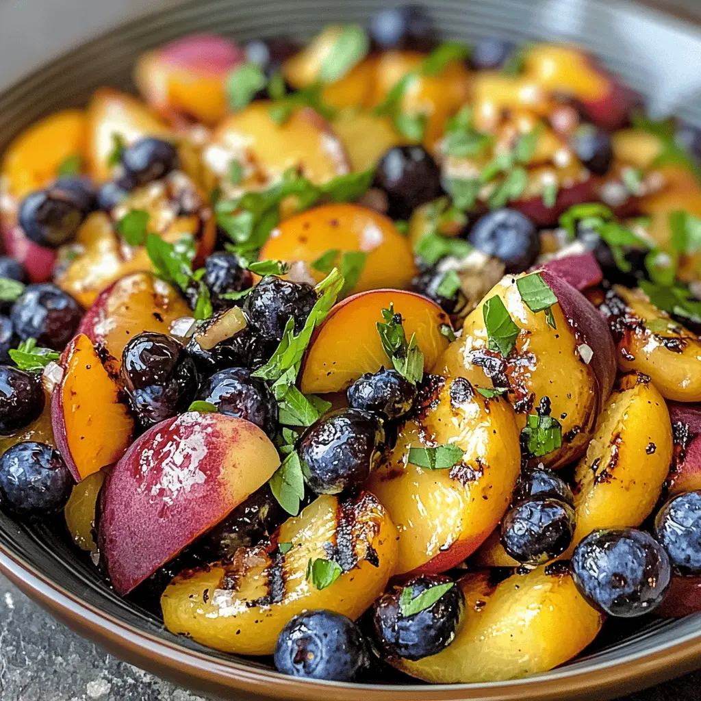 Fresh peaches and juicy blueberries come together in this delicious grilled peach blueberry salad! This vibrant dish is perfect for summer gatherings or a light weeknight dinner. The smoky sweetness of the grilled peaches pairs beautifully with the tart berries, creating a refreshing and colorful salad. Save this recipe now for your next cookout or picnic! Enjoy it with family and friends.