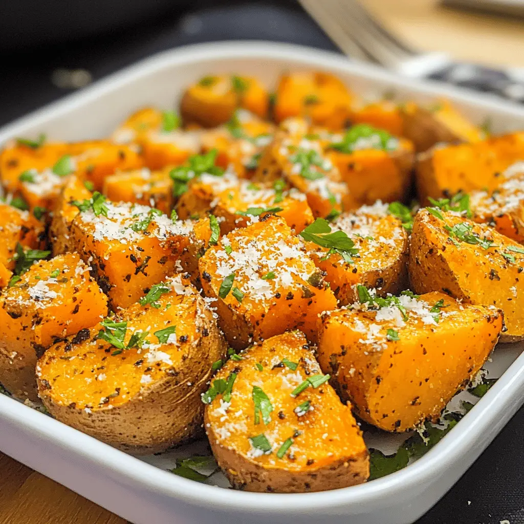 These Savory Sweet Potatoes with Parmesan and herbs are a delightful twist on a classic side dish! The blend of nutty Parmesan and fragrant herbs takes these sweet potatoes to a new level. Perfect for a cozy dinner or holiday feast, they’re sure to impress your guests. Save this recipe to elevate your next meal!