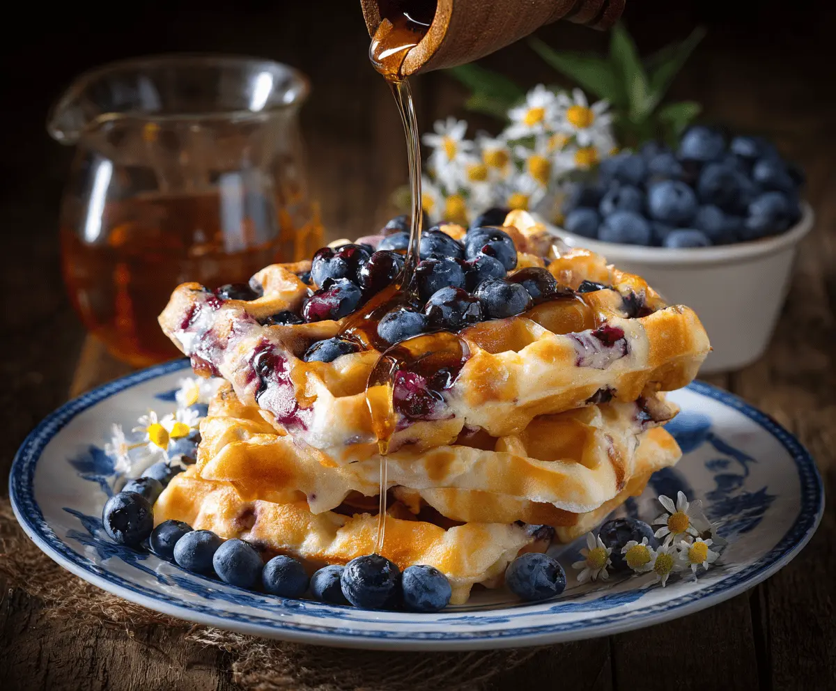 Blueberry Waffles with Syrup