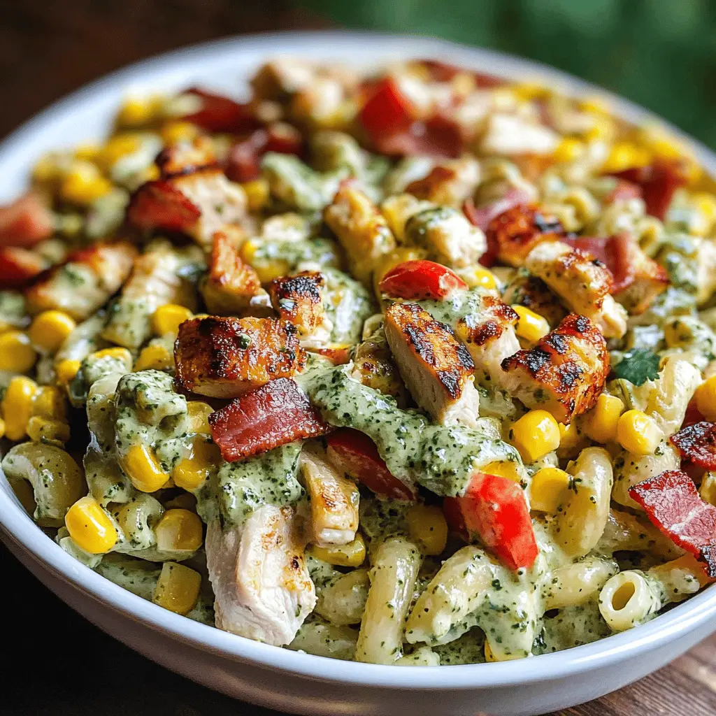 Easy Chicken Corn Pasta Salad With Bacon & Pesto