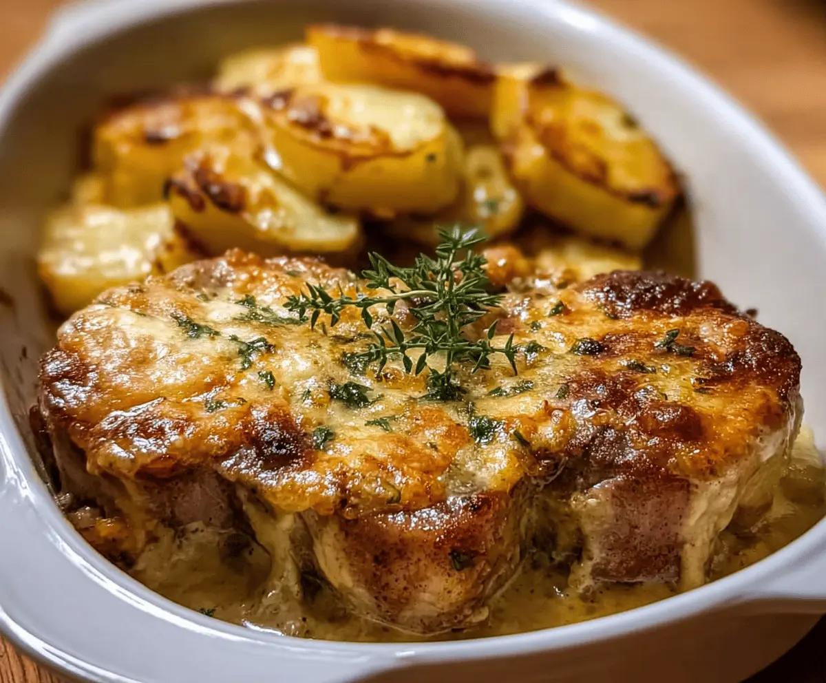 Cheesy Smothered Pork Chops with Scalloped Potatoes