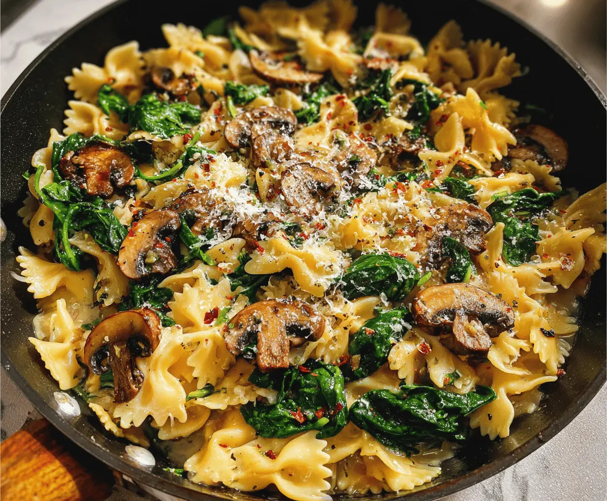Easy Parmesan Spinach Mushroom Pasta Skillet