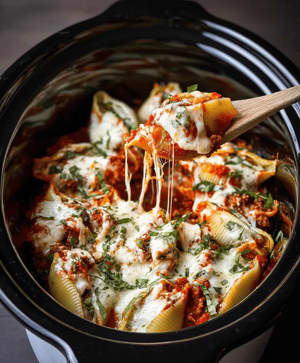 Easy Slow Cooker Stuffed Shells with Meat Sauce
