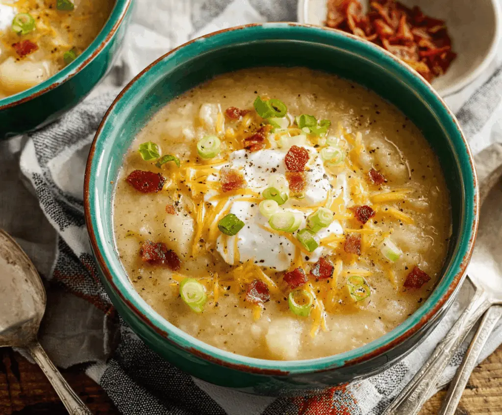 Creamy 30-Minute Potato Soup in a bowl with fresh herbs, perfect for quick comfort food