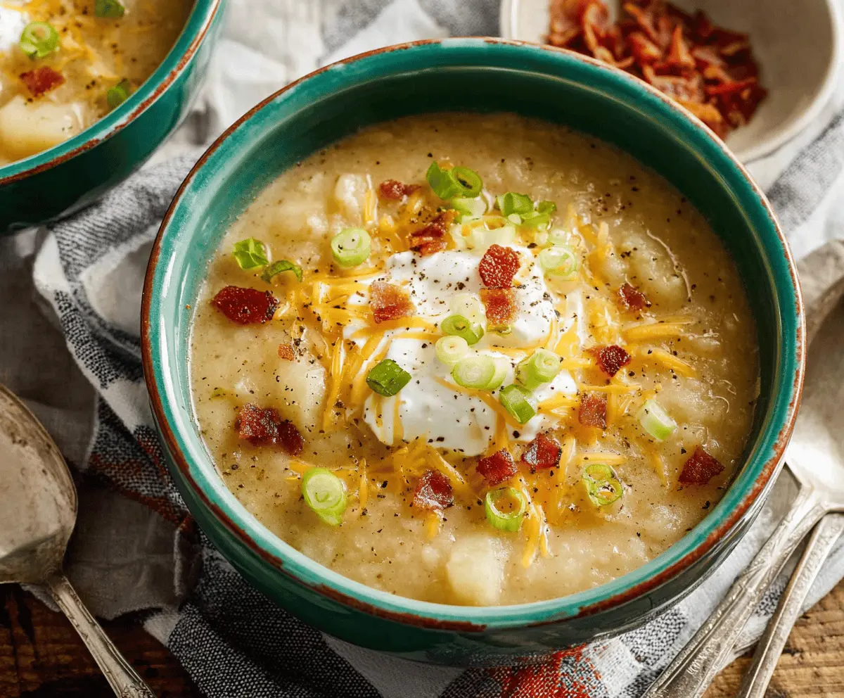 Creamy 30-Minute Potato Soup in a bowl with fresh herbs, perfect for quick comfort food
