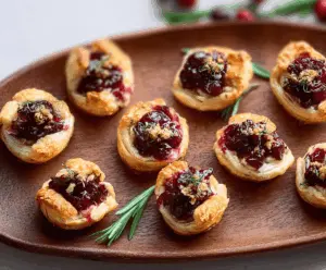 Delicious cranberry Brie bites topped with fresh cranberries and herbs, perfect for festive appetizers and holiday gatherings.