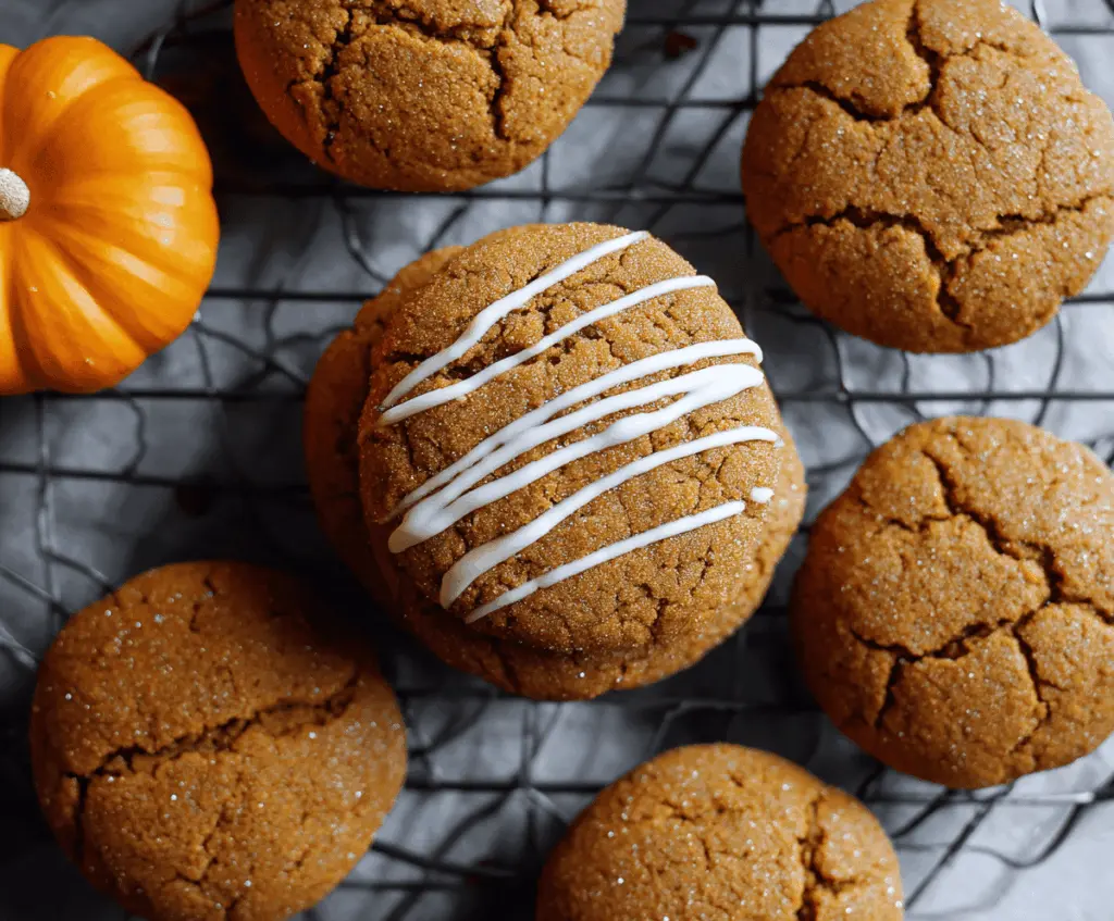 Delicious homemade pumpkin molasses cookies with a soft, chewy texture and warm spices on a rustic plate