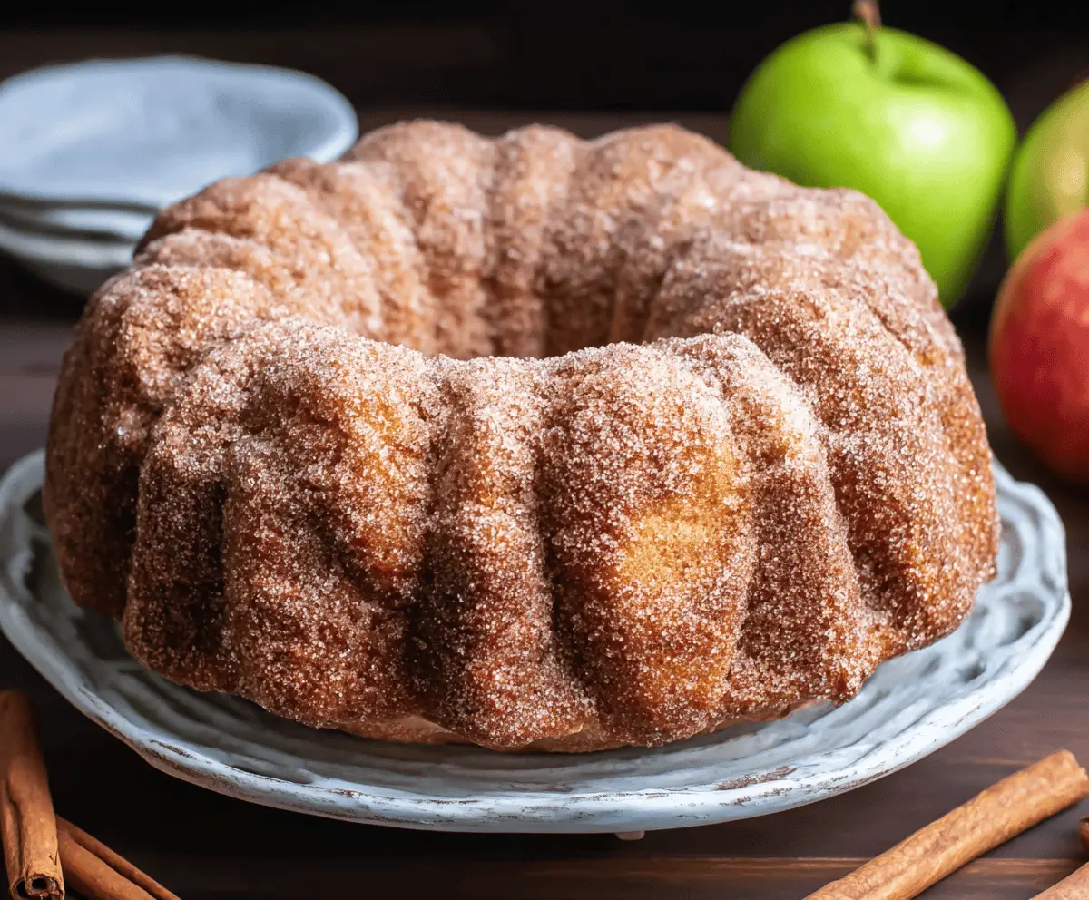 Delicious Apple Cider Donut Bundt Cake topped with cinnamon sugar, perfect for fall desserts