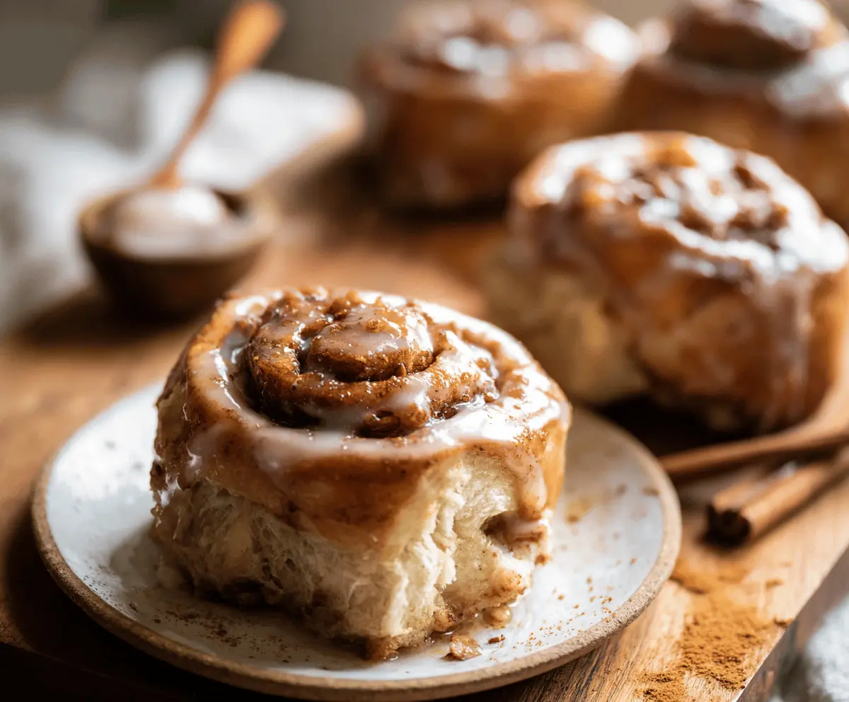 Delicious homemade apple cinnamon rolls with gooey cinnamon filling and caramelized apple slices topped with cream cheese frosting