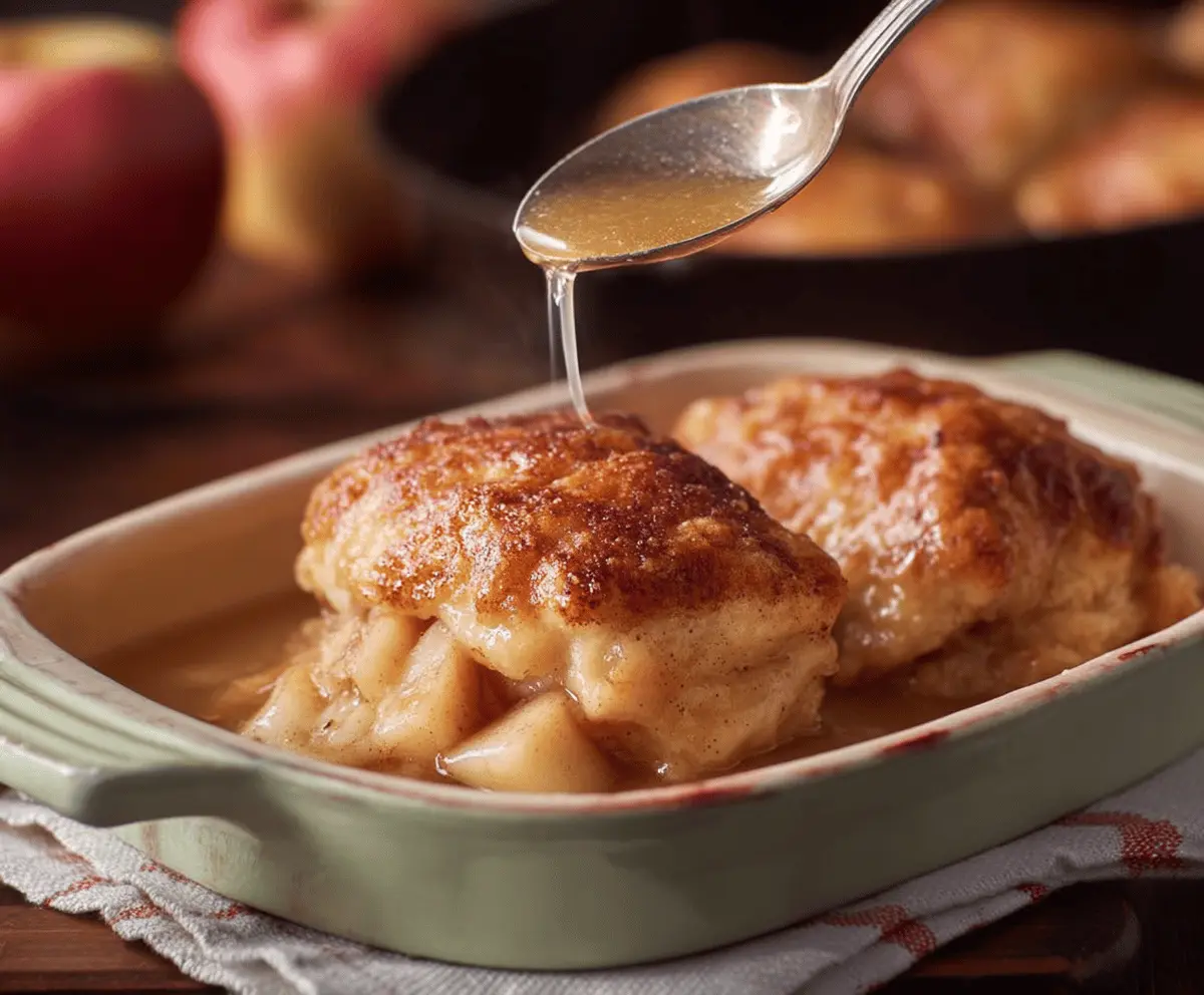 Delicious homemade apple dumplings with golden brown crust and warm apple filling, perfect for dessert or snack.