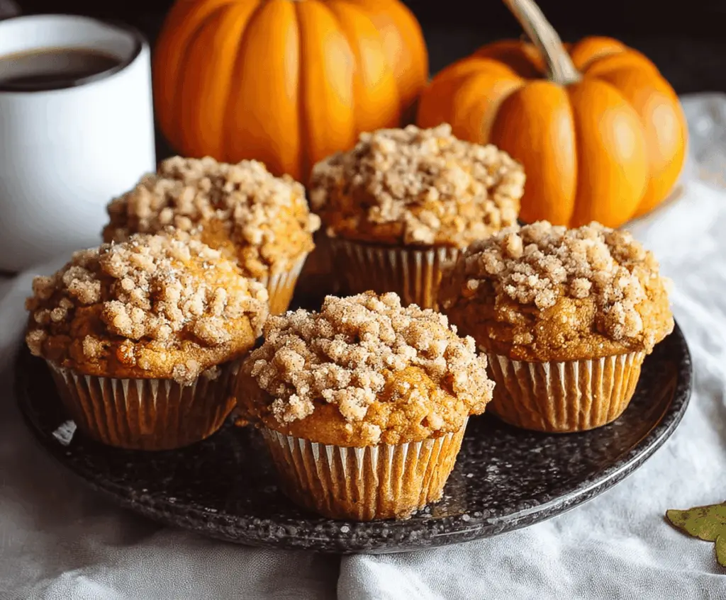 Freshly baked Apple Pumpkin Streusel Muffins with golden tops and crumbly streusel topping, perfect for fall breakfast or snack.