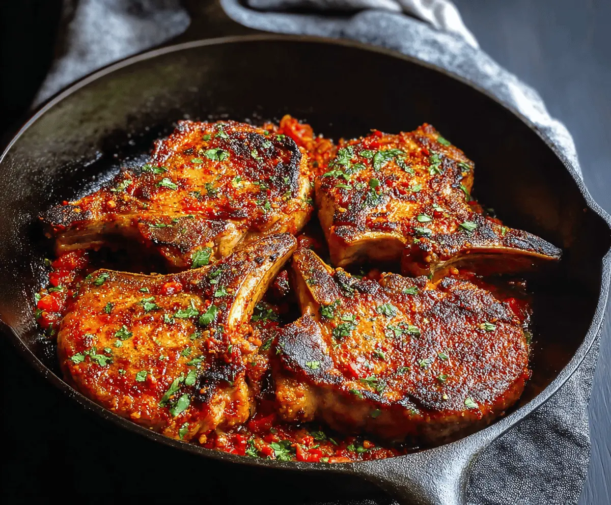 Juicy grilled chipotle pork chops served with roasted vegetables on a white plate, garnished with fresh herbs