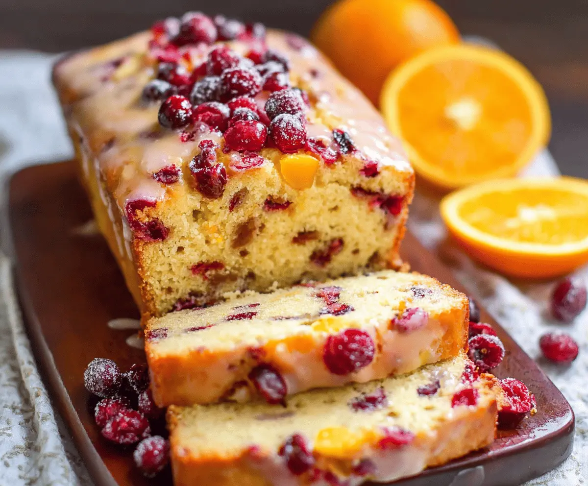 Delicious homemade cranberry orange bread with vibrant cranberries and zesty orange peel.