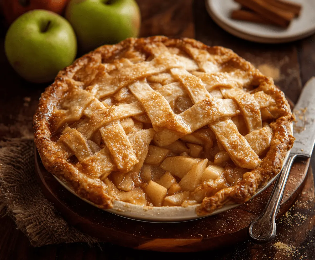 Delicious homemade Maple Apple Pie with golden crust and cinnamon-spiced apple filling, perfect for dessert or special occasions