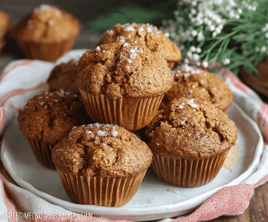 Freshly baked pumpkin gingerbread muffins topped with a sprinkle of cinnamon and a dollop of whipped cream, perfect for fall baking.