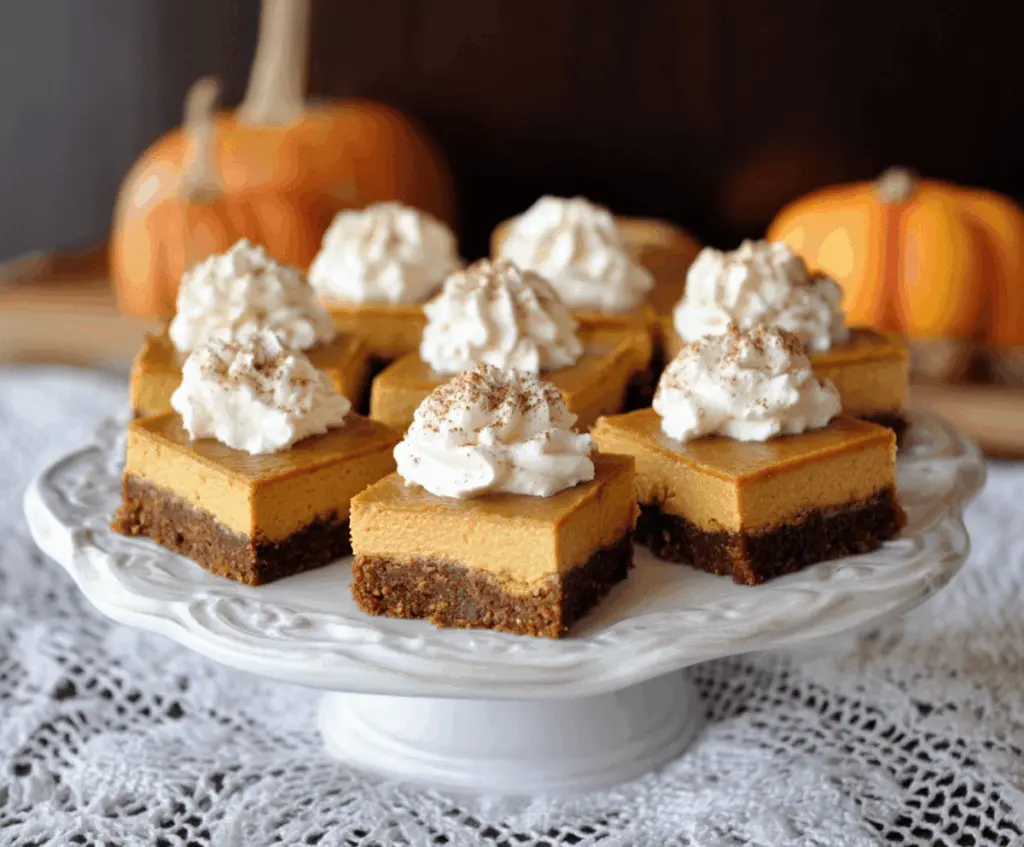 Delicious Pumpkin Gingersnap Cheesecake Bars with a creamy pumpkin filling topped with gingersnap cookie crust and garnished with a cinnamon sprinkle