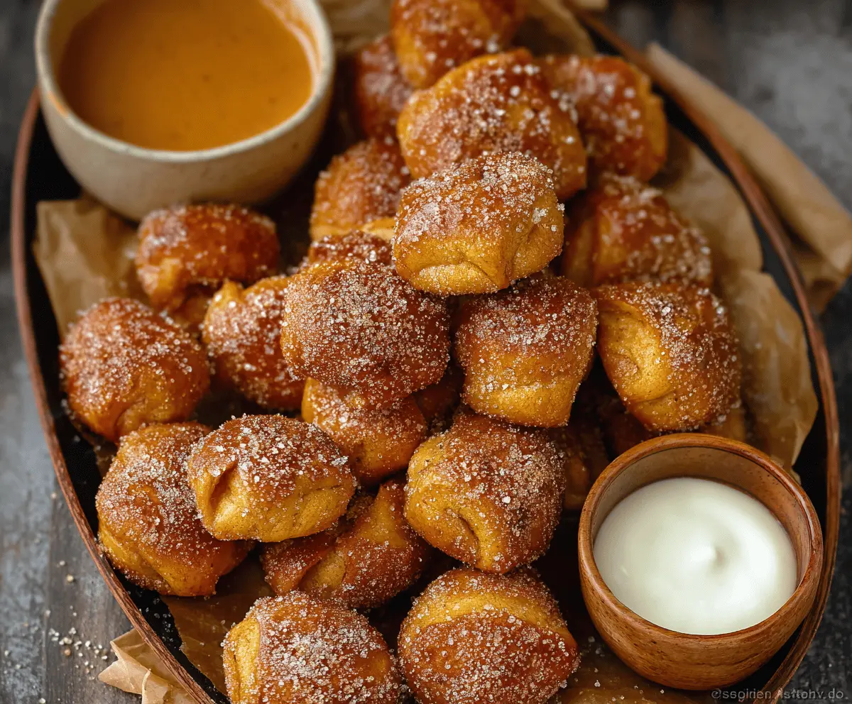 Delicious Pumpkin Pretzel Bites garnished with cinnamon and sugar, perfect for fall treats and snacks
