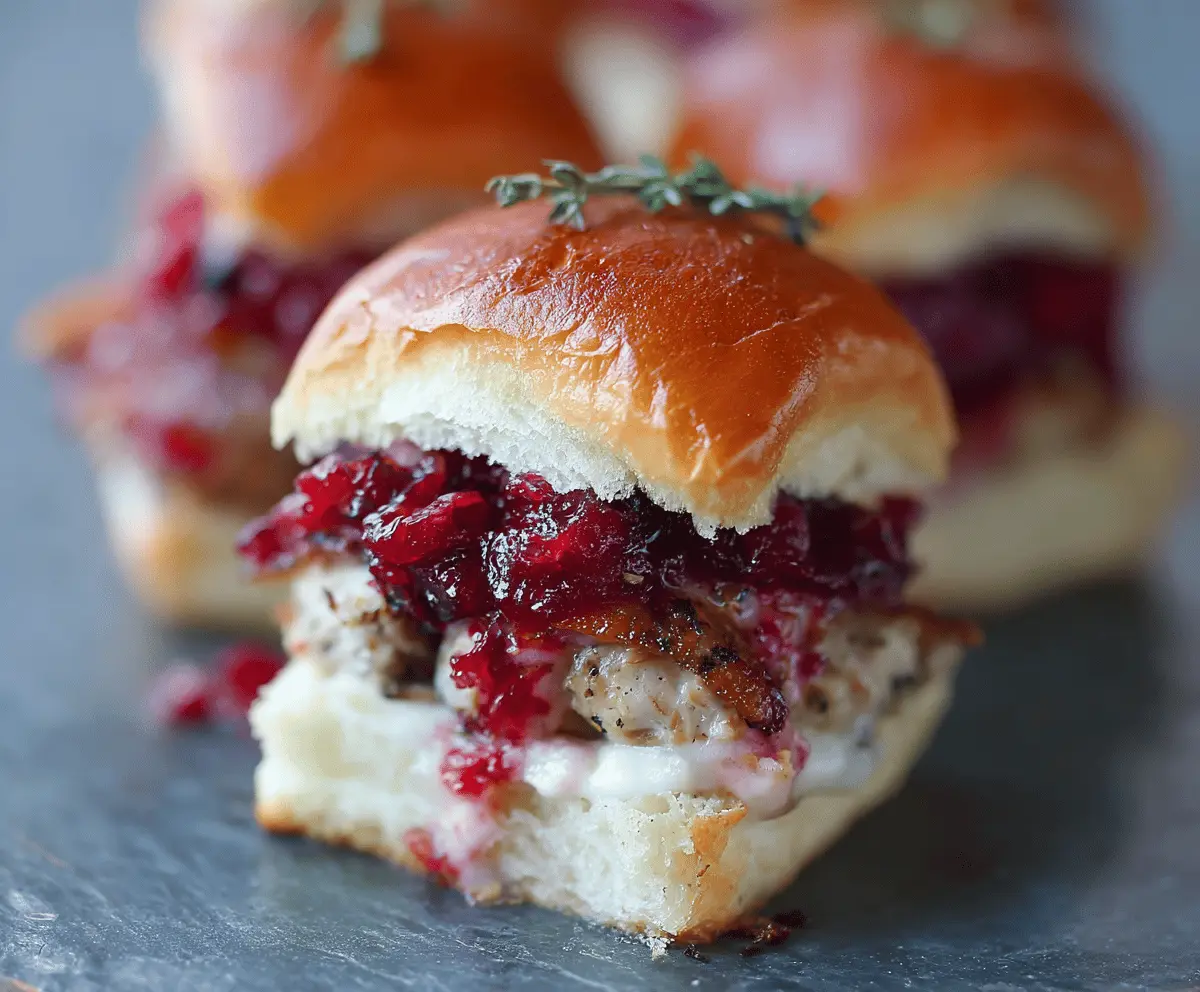 Delicious turkey cranberry sliders with fresh lettuce and melted cheese on toasted buns, perfect for holiday parties and gatherings
