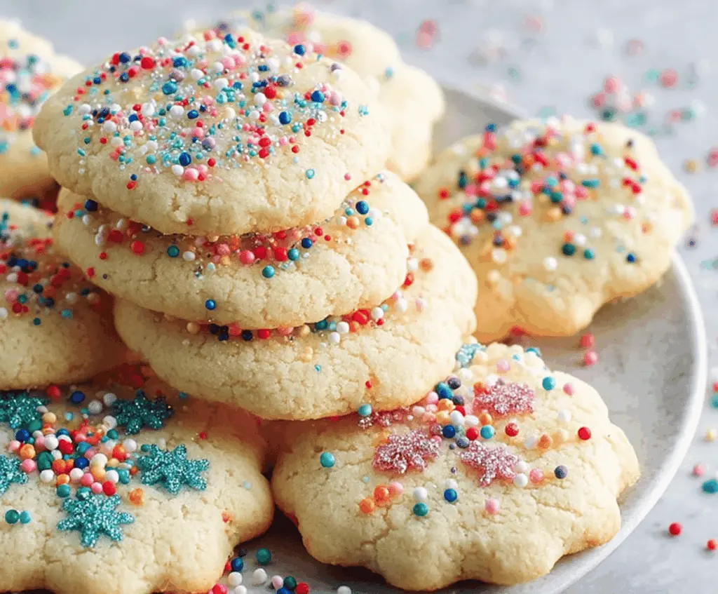 Simple 3-ingredient sugar cookies on a baking tray, perfect for quick and easy dessert recipes