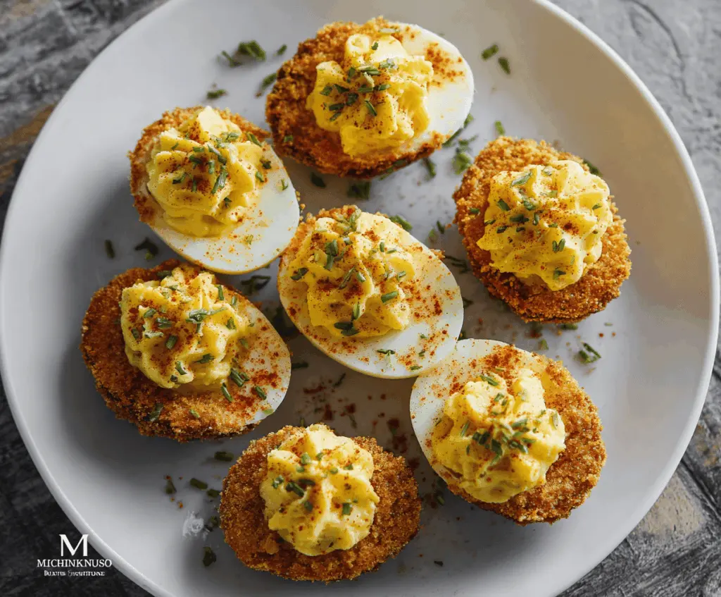 Delicious air fryer deviled eggs with creamy filling and paprika topping