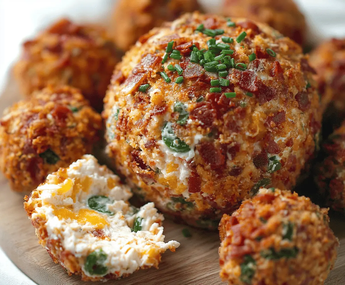 Delicious Bacon Jalapeño Popper Cheese Ball garnished with fresh herbs, perfect for parties and snacking.