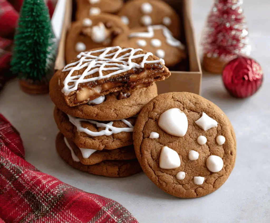 Delicious bakery-style gingerbread cookies with festive icing decorations on a holiday platter.