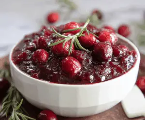 Delicious homemade brown sugar honey cranberry sauce served in a bowl with fresh cranberries