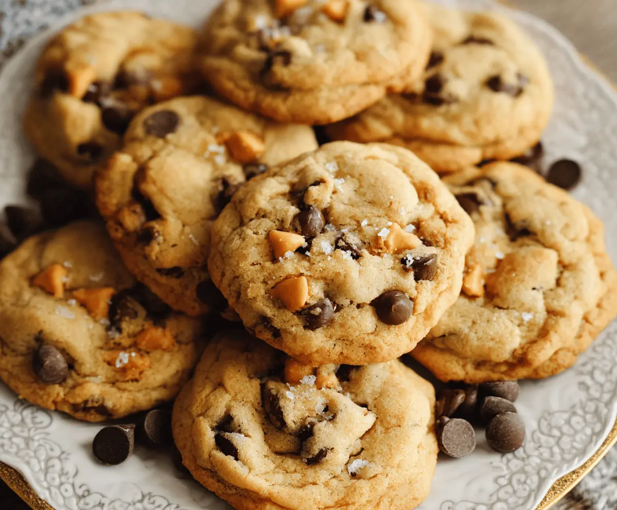 Delicious homemade butterscotch chocolate chip cookies fresh out of the oven.