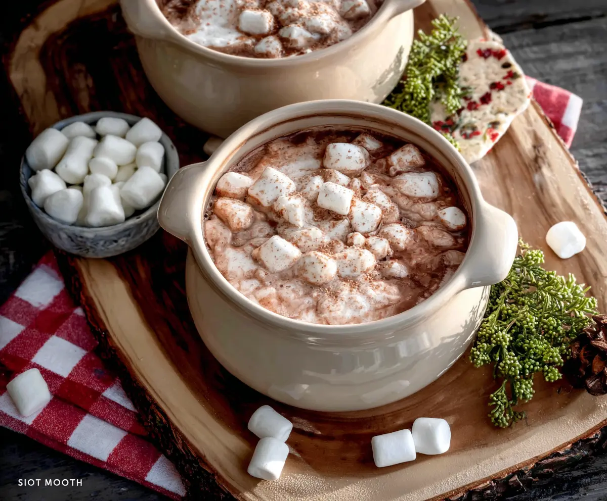 Delicious Christmas Eve Crockpot Hot Chocolate served in a festive mug with whipped cream and sprinkles.
