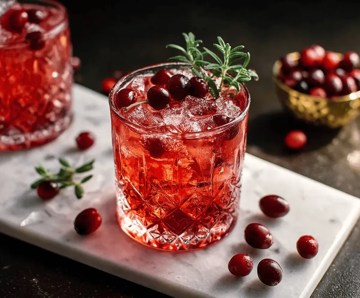 Refreshing Cranberry Bourbon Smash cocktail garnished with fresh cranberries and mint, perfect for festive celebrations.