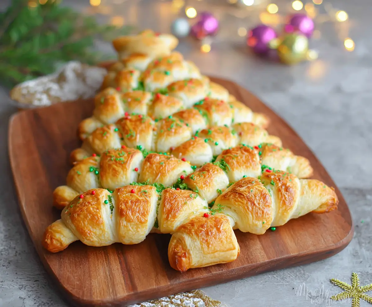 Festive Crescent Roll Christmas Tree dessert with colorful decorations and holiday theme