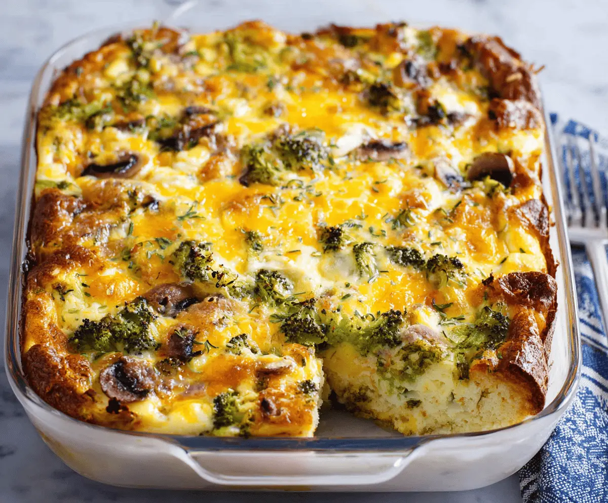 Delicious Egg Bake Casserole with eggs, cheese, and vegetables in a baked dish