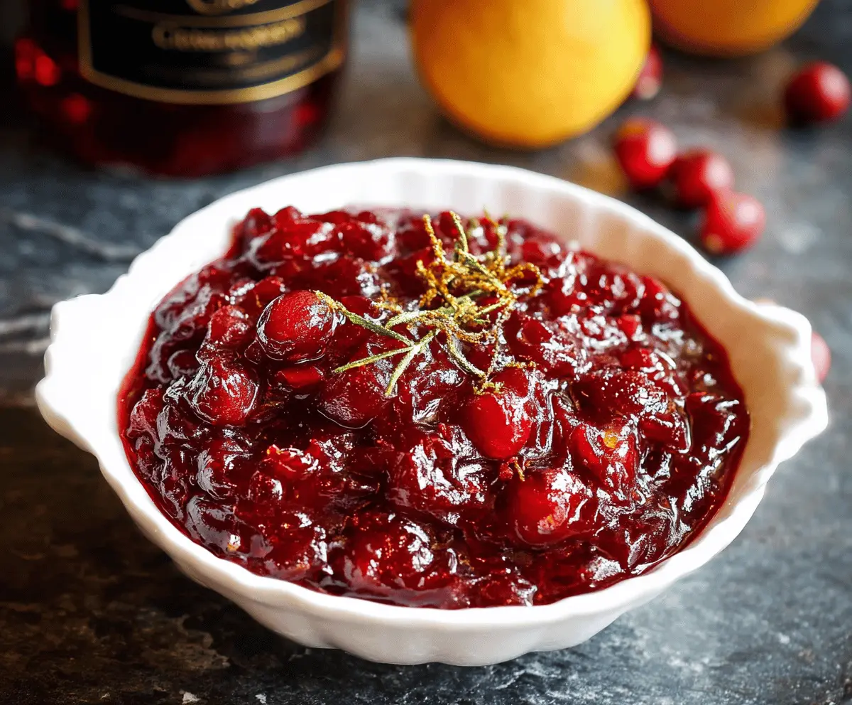 Delicious Grand Marnier Cranberry Sauce served in a bowl for festive celebrations.