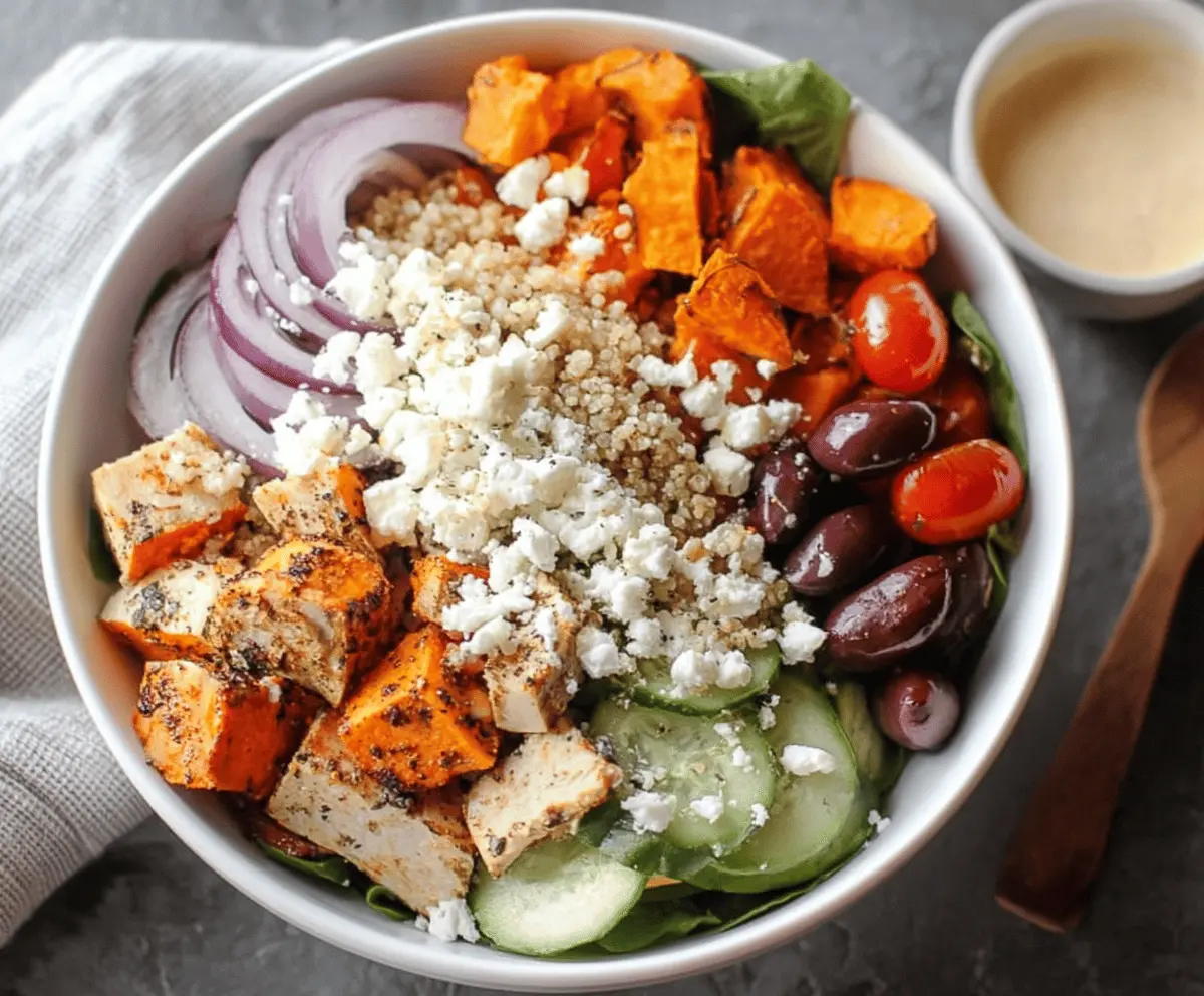 Delicious Greek sweet potato bowls topped with fresh herbs and feta cheese, perfect for a healthy meal.