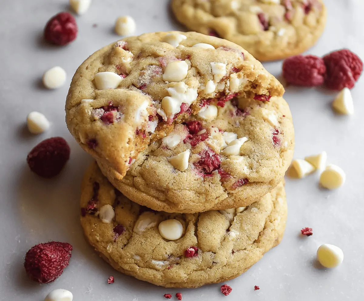 Delicious jumbo raspberry white chocolate cookies fresh out of the oven.