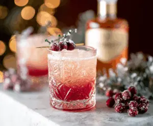 Festive Kris Kringle's Jingle Batch Cocktail served in a holiday-themed glass with colorful decorations