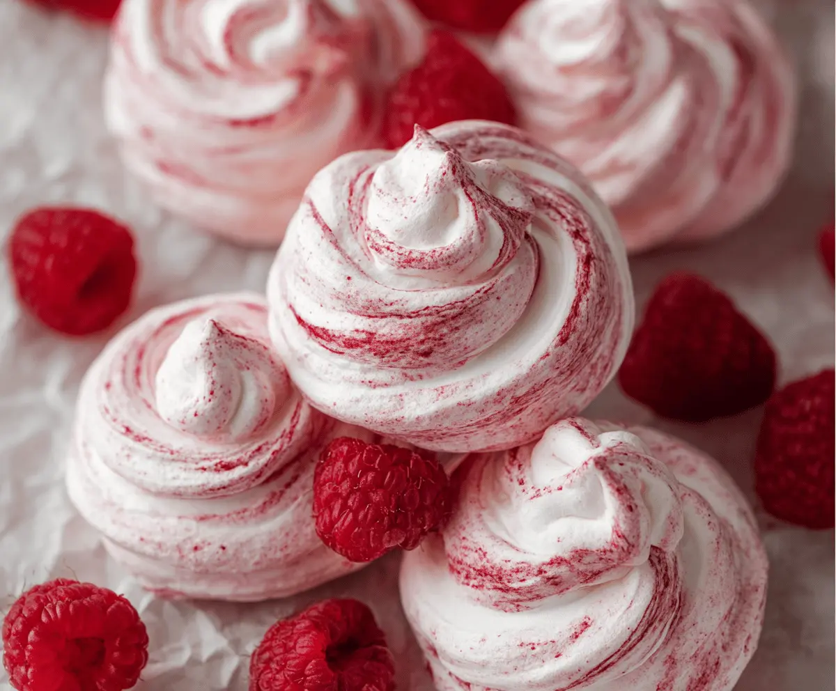 Delicious raspberry meringue cookies with a crispy exterior and a sweet, tart raspberry flavor.