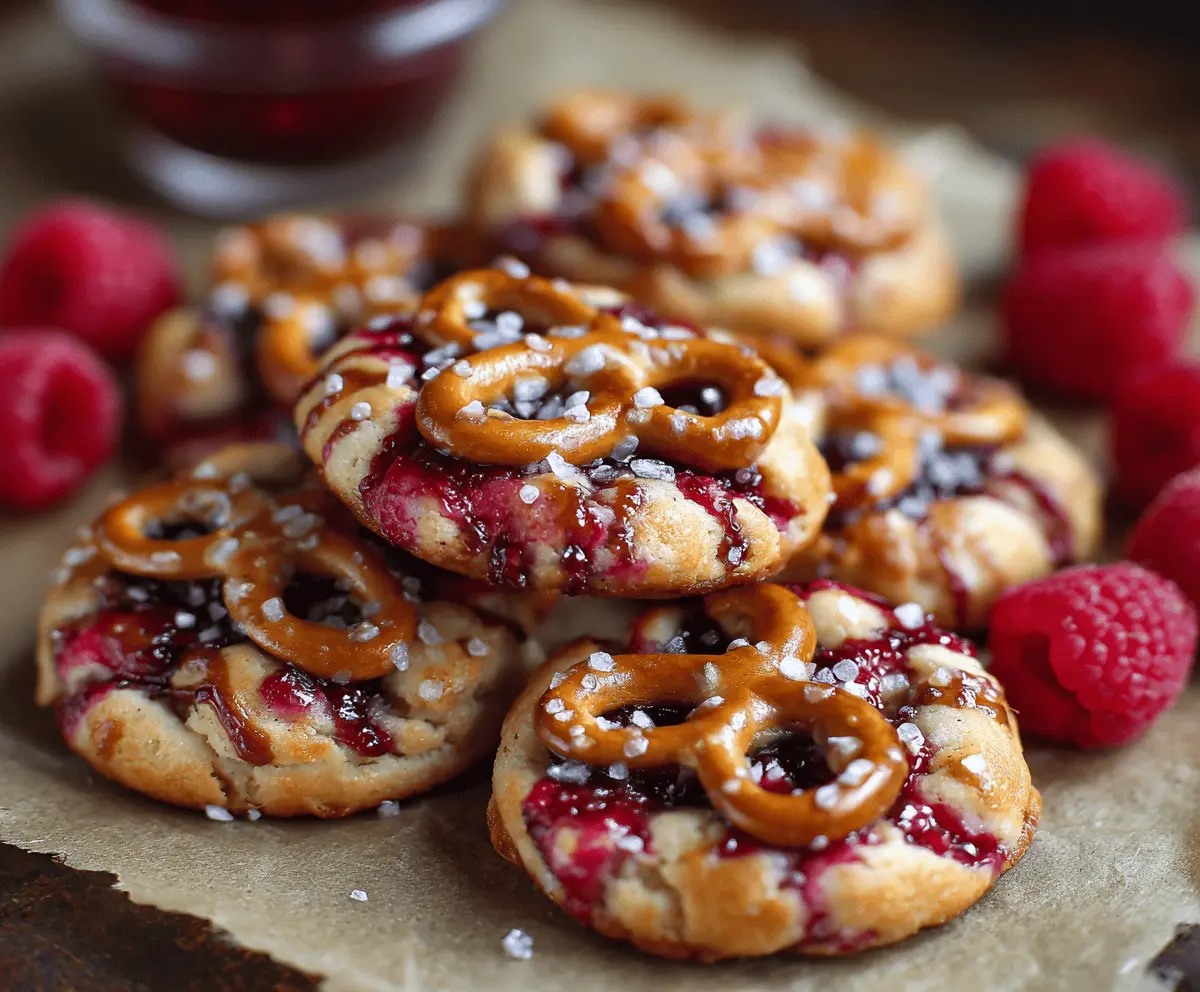 Delicious Raspberry Pretzel Cookies with a sweet and salty flavor combination.