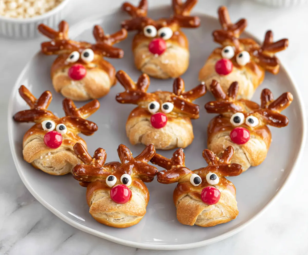Delicious Reindeer Pretzel Bites with festive chocolate decorations for holiday snacking.