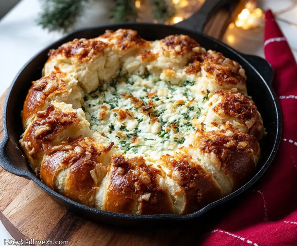 Delicious Baked Biscuit Wreath Dip served with fresh vegetables and dipping sauces.