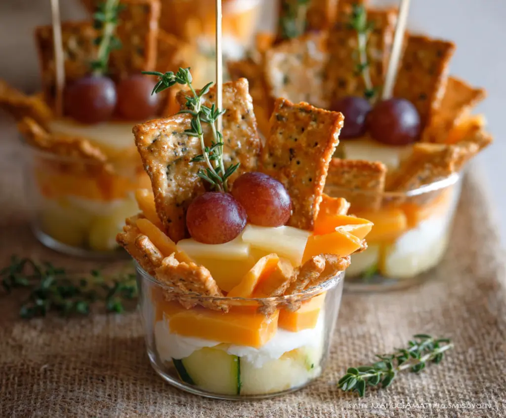Delicious cheese and crackers cups served as an appetizer or party snack
