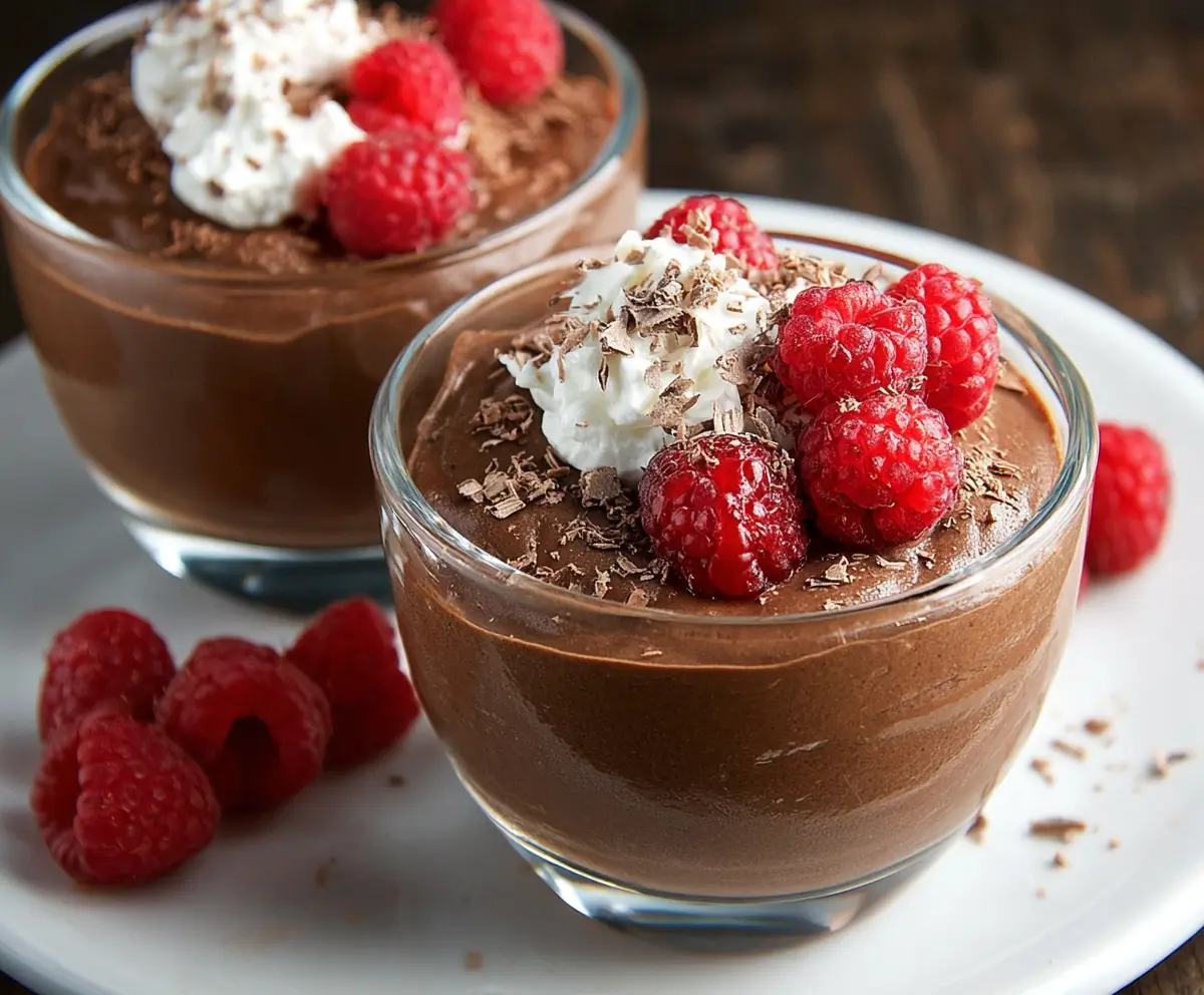 Delicious homemade chocolate protein pudding in a glass bowl, perfect for a healthy snack