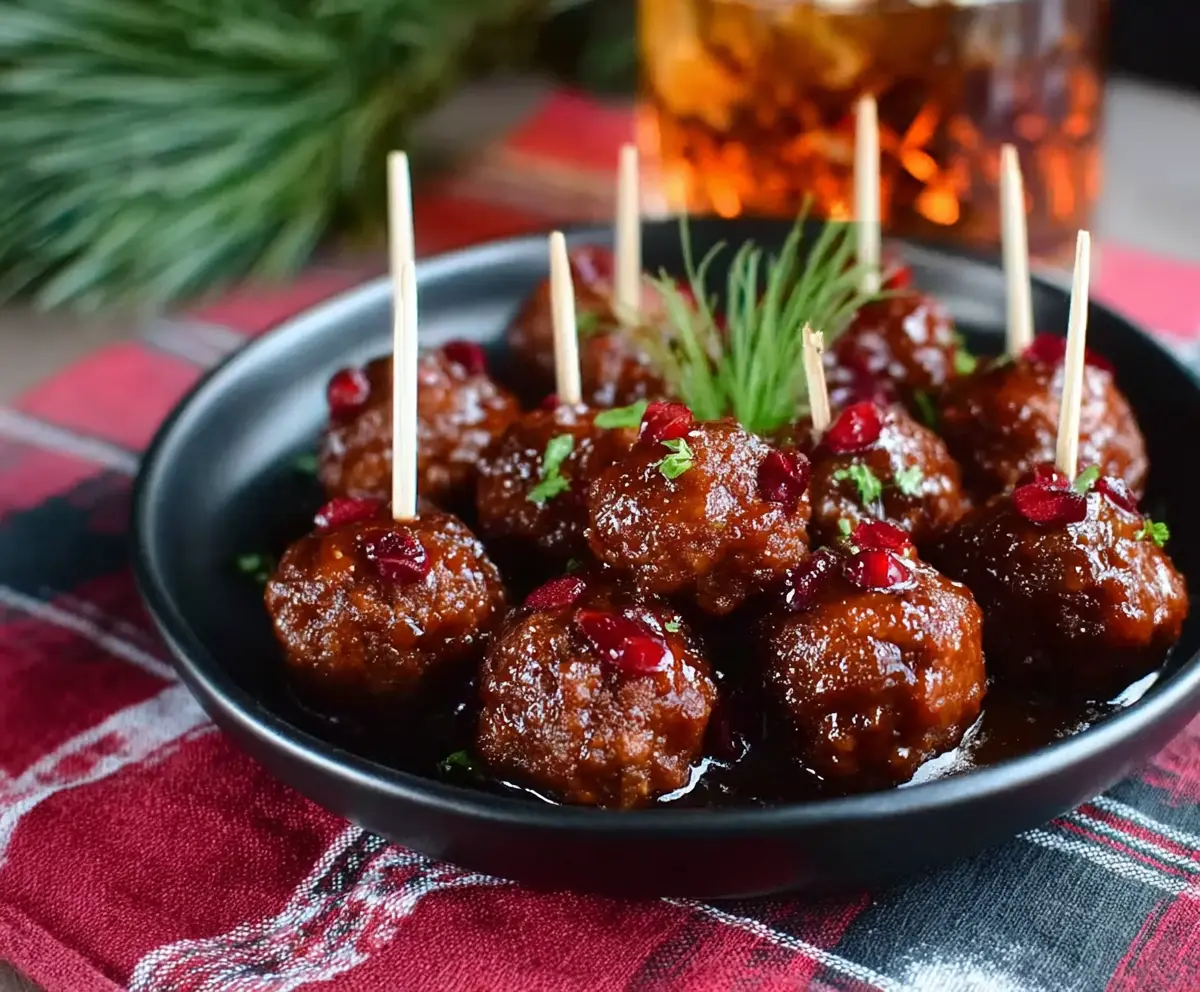 Cranberry Chipotle Cocktail Meatballs served as a delicious appetizer for parties.