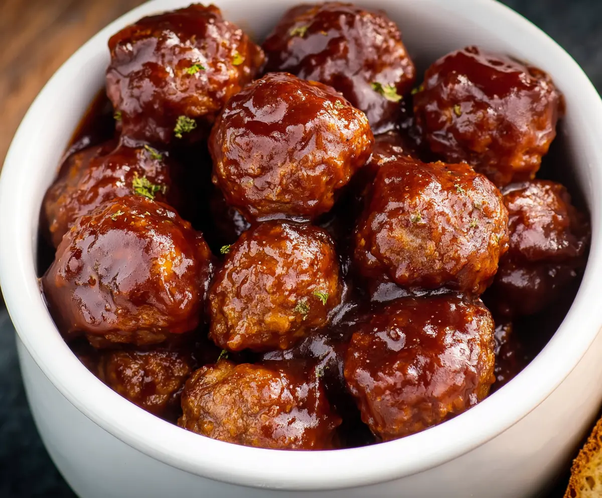 Delicious crockpot meatballs glazed with savory BBQ sauce, perfect for a family dinner or party appetizer.