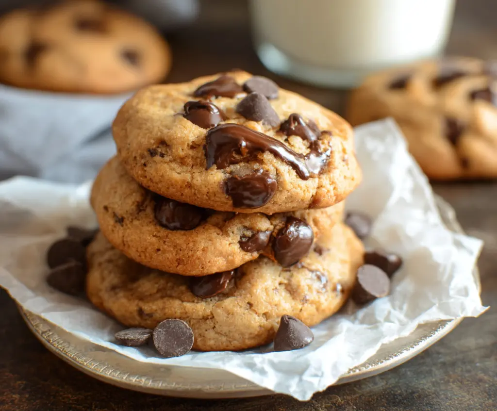 Healthy Greek Yogurt Protein Cookies with oats and chocolate chips on a white plate